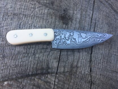 Damascus Mosaic Pattern Skinner Knife with Imitation Ivory Grip - Image 3